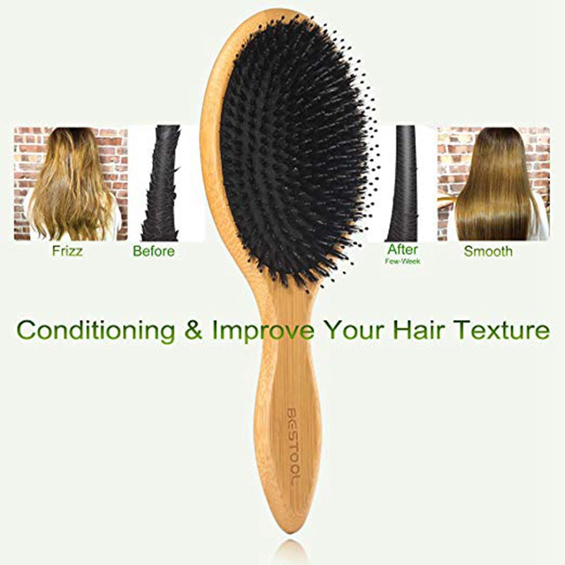 Hair Brush Boar Bristle Hair Brush with Nylon Pins Bamboo Paddle Detangler