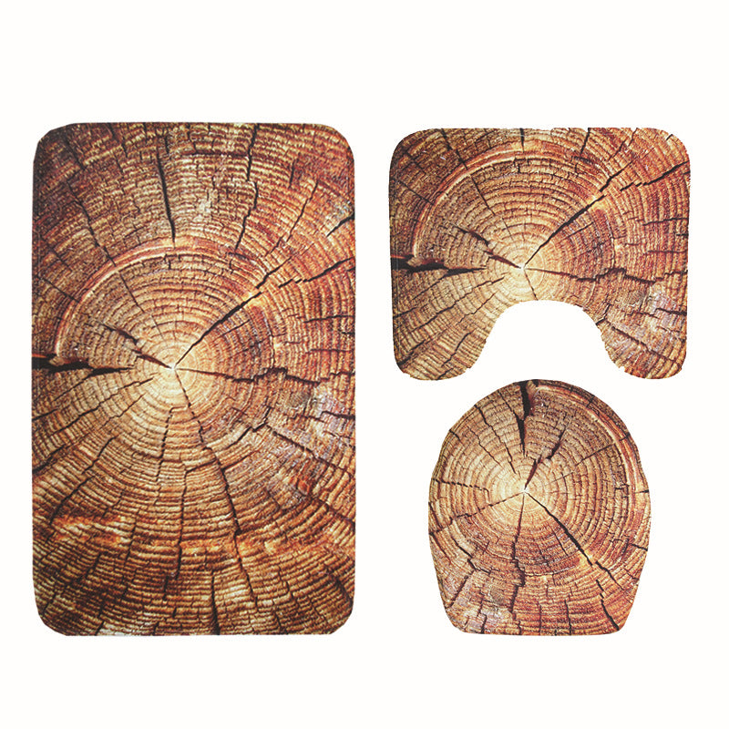 Honana BX 3 Pcs Creative Wood Pattern Non Slip Carpet Bathroom Bath Mat Toilet Cover Lid Toilet Mat