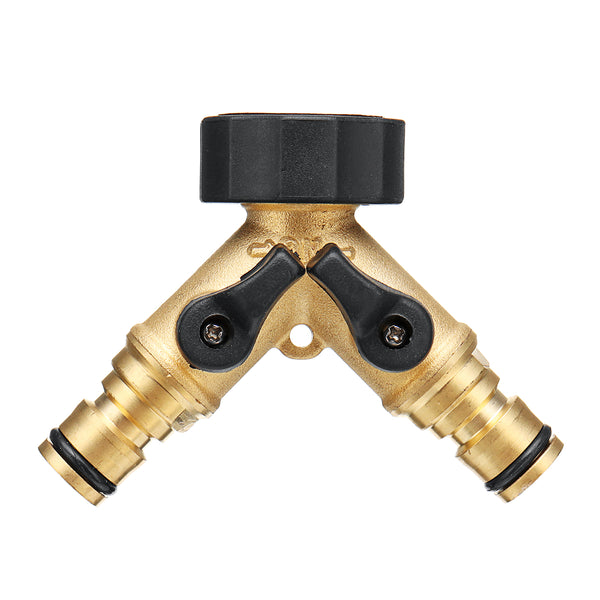 3/4" Brass 2 Way Hose Manifold Quick Connector Nozzle Y-Type Tap Water Splitter Garden Faucet Watering Pipe Adapter