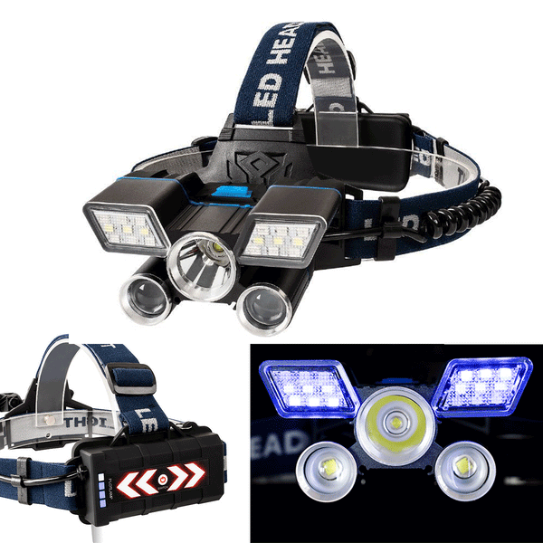 XANES TM-G20 1600LM L2+T6+Patch White/Red Blue Light Adjustable Headlamp USB Rechargeable Waterproof Outdoor Camping Hiking Cycling Fishing Lights Headlights