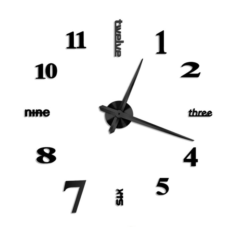 Large Mirror Wall Clock 3D Hanging Clock Bracket Clock Black Silver