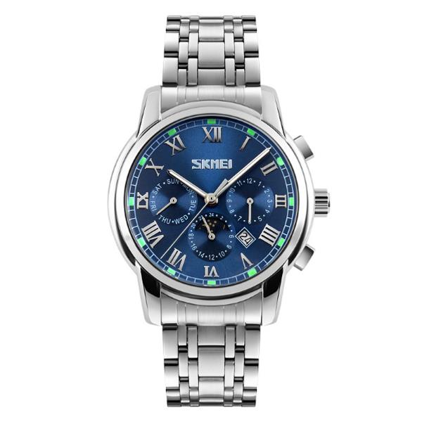 SKMEI 9121 Casual Men Quartz Watch Luxury Stainless Steel Strap Date Display Bussiness Watch