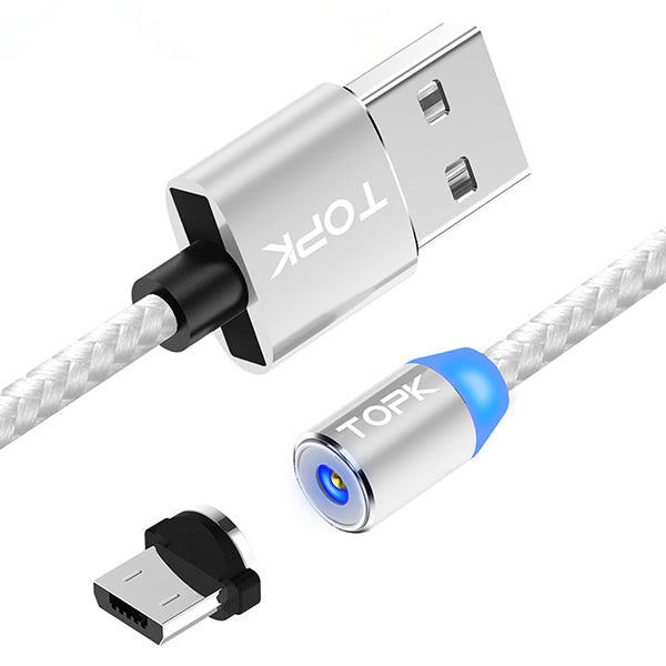 TOPK R-Line2 Reversible Micro USB LED Magnetic Braided Fast Charging Data Cable 1M For Phone Tablet