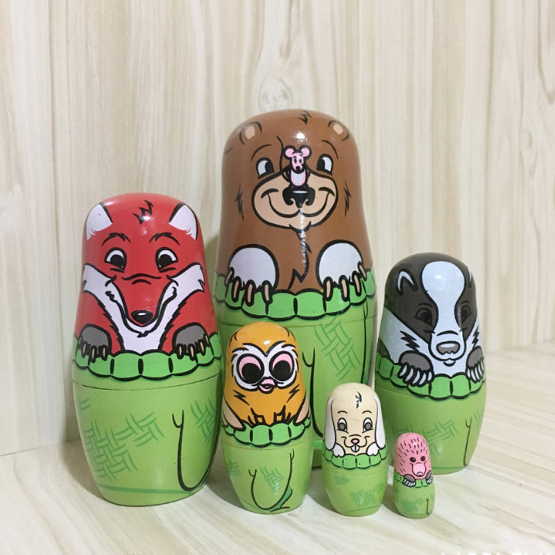 6Pcs/Set Wooden Animals Hand Painted Russian Nesting Dolls Matryoshka Dolls Toys Home Decorations