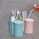 Blue Magnetic Bathroom Set Suction Cup Toothbrush Holder with Wash Cup Hang