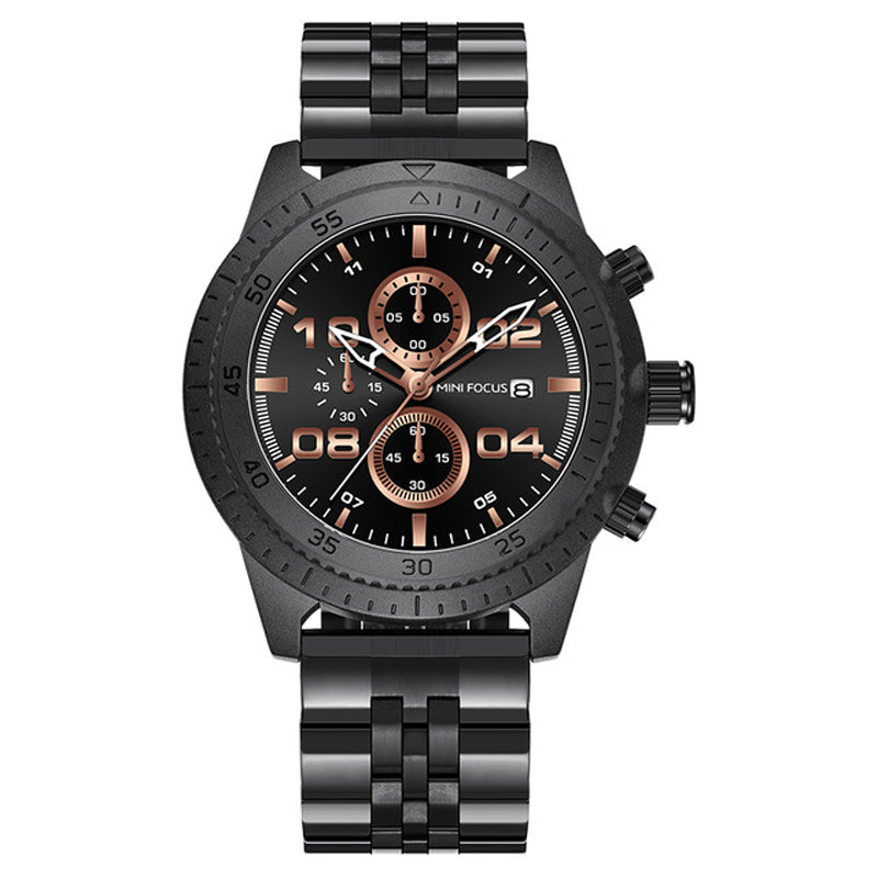 MINI FOCUS 0230G Fashion Men Watch Waterproof Chronograph Multi-function Stainless Steel Strap Quartz Watch
