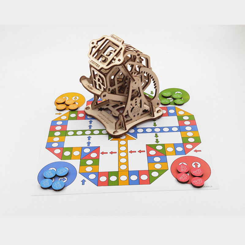 3D Antique Self-Assembly Wooden Good Luck Wheel Number Dice Laser Cut Parts Puzzle Building Kits Mechanical Model DIY Gift Decorations