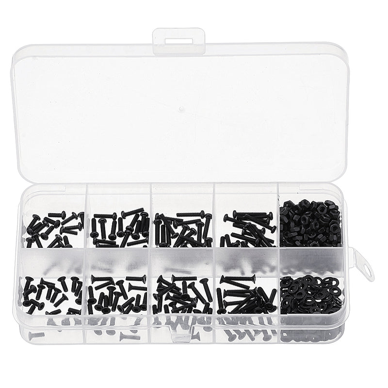 Suleve M2CH4 480Pcs M2 Hex Socket Button&Flat Head Screw Carbon Steel Bolt Nut Assortment