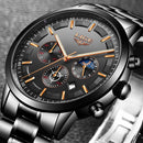 LIGE 9877 Business Style Waterproof Men Wrist Watch Luminous Display Full Steel Quartz Watches