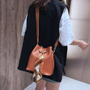 Women'S Scarf Bucket Bag Pu Leather Messenger Bag Ladies Single Shoulder Mo