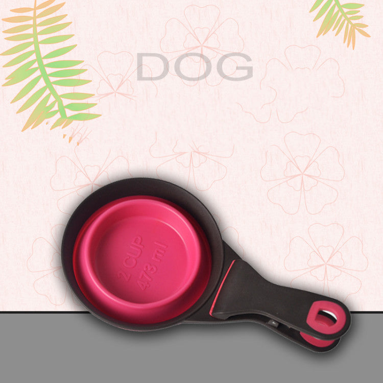 Dog Food Scoop Folding Pet Dog Cat Food Water Bowl Sealing Clip Silicone Collapsible Pet Bowl Dog Food Spoon Holder