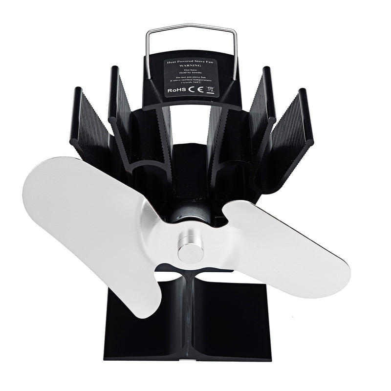 2 Blade 210CFM Aluminum Heat Powered Stove Fan Low Noise Wood Log Fireplace Burner Eco Fan Heating Circulation