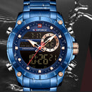 NAVIFORCE 9163 Waterproof Alarm Business Style Dual Display Watch Full Steel Quartz Watch