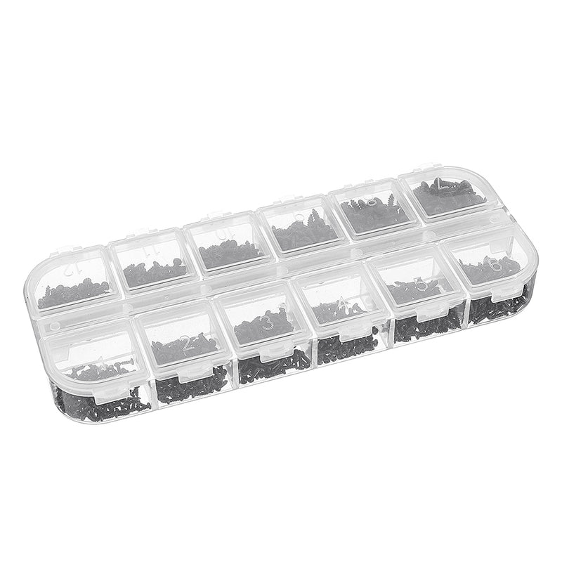 Suleve MXCP5 1200Pcs Mini Phillips Screw Micro Electronic Black Round Head Self Tapping Screw Kit M1 M1.2 M1.4 M1.7