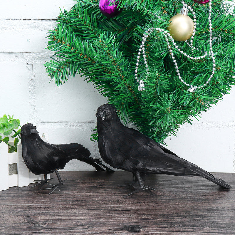 Raven Halloween Party Crow Bird Decorations Prop Stuffed Feather Blackbird Decor