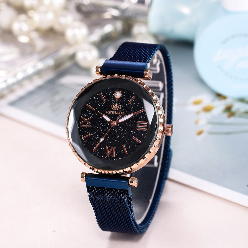Woman Mesh Magnet Buckle Starry Sky Watch Casual Women Geometric Surface Quartz Watch