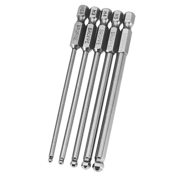 Broppe 5pcs 2.5/3/4/5/6mm 100mm Magnetic Ball Screwdriver Bits 1/4 Inch Hex Shank