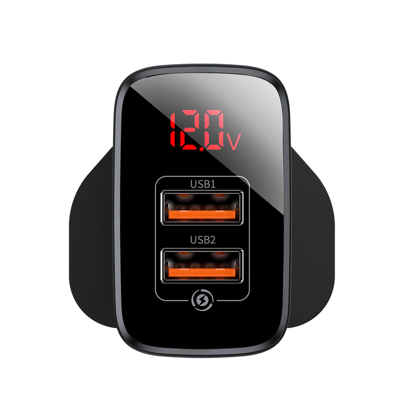 Baseus Mirror Lake Dual USB QC Digital Display Quick UK Charger for iPhone 11 Pro XR X