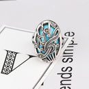 Ethnic Hollow Carve Finger Ring Music Match Rhinestone Oval Geometric Ring Vintage Jewelry for Women