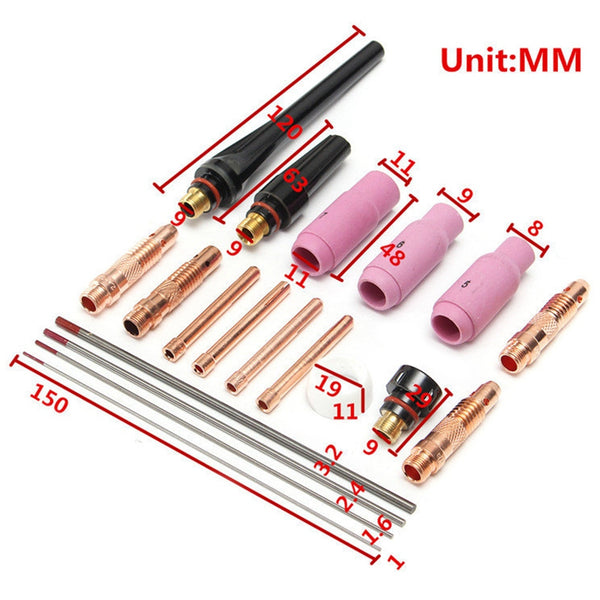 19Pcs Tig Welding Torch Nozzle Cups Collets Body Kit with Tungsten Electrod Y7J7