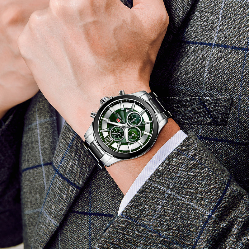 MINI FOCUS 0237G Fashion Business Men Watch Multi-function Waterproof Stainless Steel Strap Quartz Watch