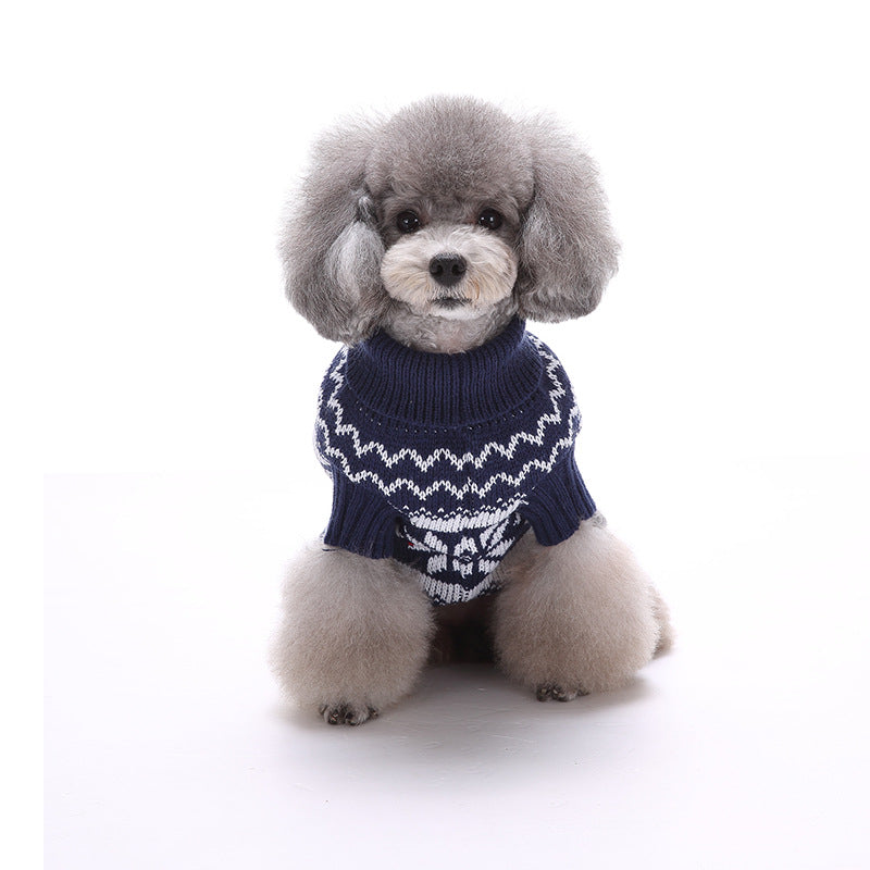 Christmas Snowflake Pet Dog Knit Crochet Warm Sweaters Turtleneck Jumpsuit Clothes Small Dog Outwear