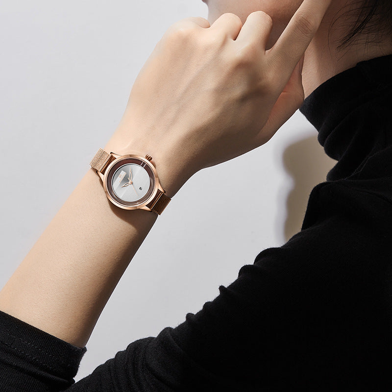 NAVIFORCE NF5014 Full Steel Hollow Ladies Wrist Watch Date Display Waterproof Quartz Watch