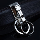 Modern Double Loops Ring Buckle Keyring Key Clip On Belt Leather Detachable Silver Keychain Gifts