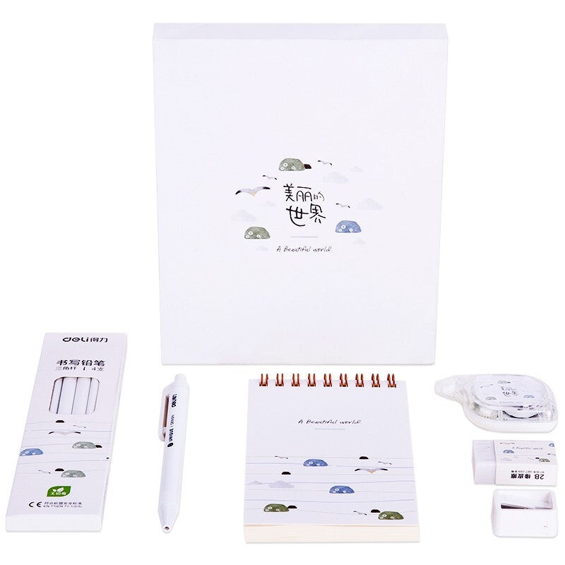 Deli 68886A/68886B Student Stationery Gift Box Set Coil Notebook Pencils Gel Pen Correction Tape Eraser School Stationery Supplies