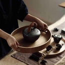 Round Serving Bamboo Wooden Tray for Dinner Trays Tea Bar Breakfast Food Co E6A9