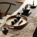Round Serving Bamboo Wooden Tray for Dinner Trays Tea Bar Breakfast Food Co E6A9