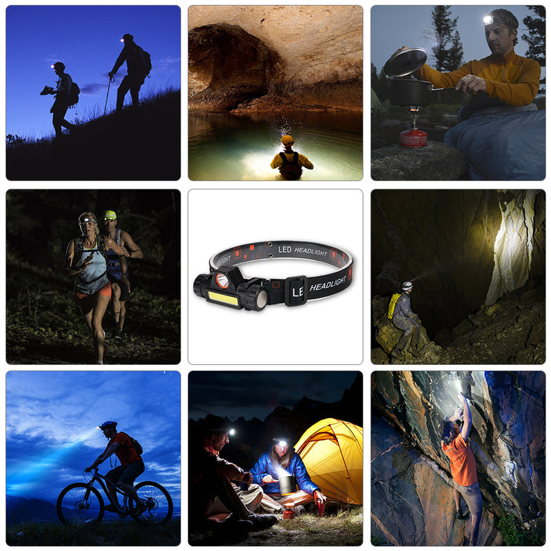 XANES XPE+COB 90 Rotatable LED Headlamp USB Rechargeable Outdoor Camping Hiking Cycling Fishing Light with Magnet
