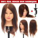 100% Real Human Hair Mannequin Head Salon Hairdressing 18'' Training Head + Clamp