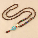 Ethnic Blue Beads Necklace Long-Style Retro Pendant Necklace For Women Men