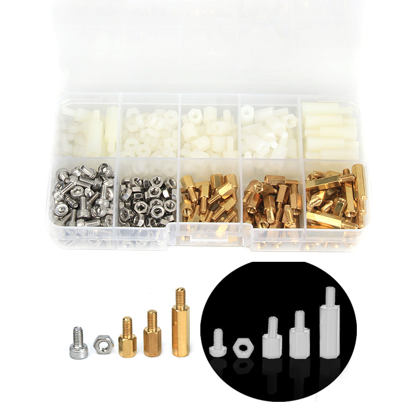 Suleve  M3BH8 360Pcs M3 Male-Female Brass Nylon Hex Column Standoff Support Spacer Pillar Screw Nut Bolt Assortment Kit For PCB Board