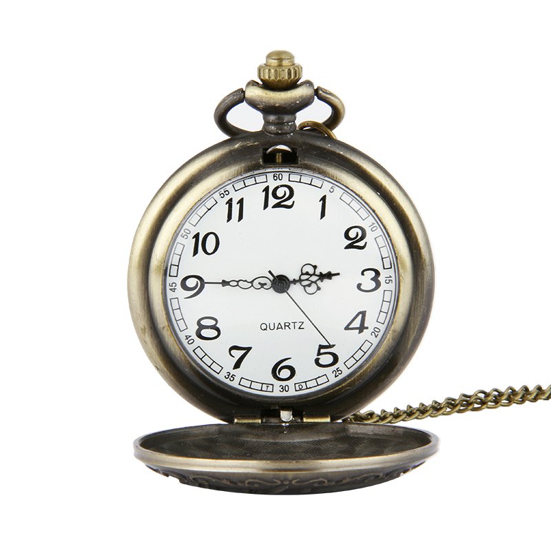 DEFFRUN Retro Bronze Classic Dragon Pattern Chain Quartz Pocket Watch