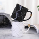 Nordic Golden Black Grid Geometry Ceramic Coffee Mug Porcelain Juice Drinki