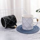 Nordic Golden Black Grid Geometry Ceramic Coffee Mug Porcelain Juice Drinki