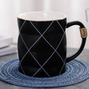 Nordic Golden Black Grid Geometry Ceramic Coffee Mug Porcelain Juice Drinki
