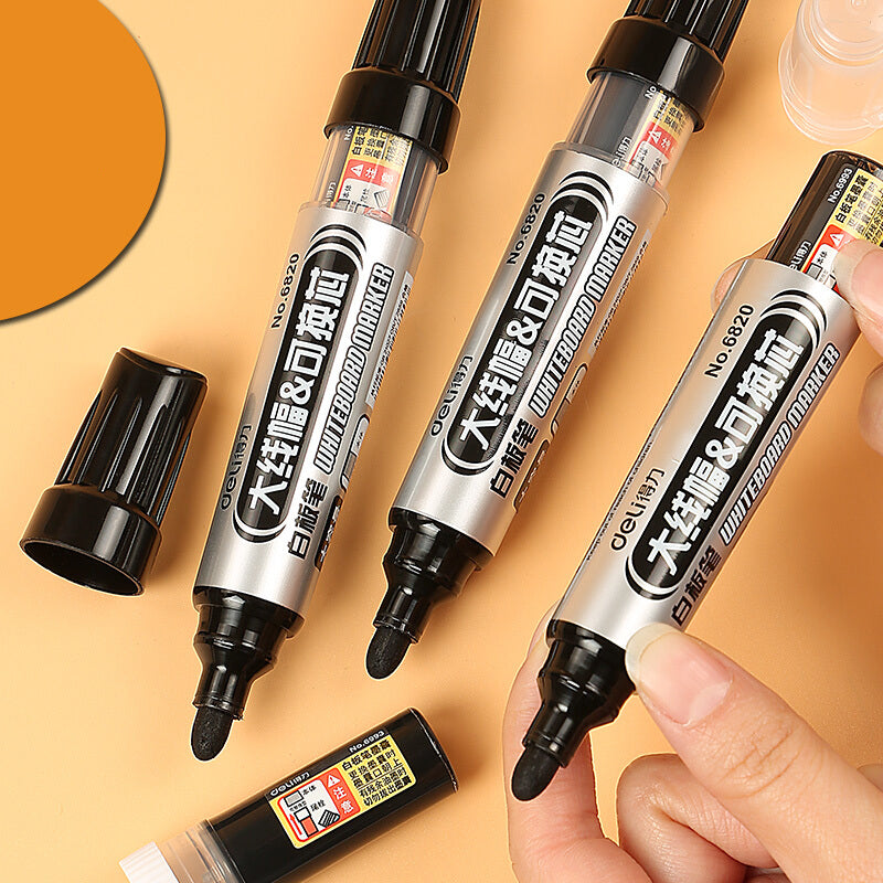 Deli 6820 10 Pcs/set Erasable Whiteboard Pen Replaceable Refills Marker Pens Dry White Board Writing Pens Office School Supplies