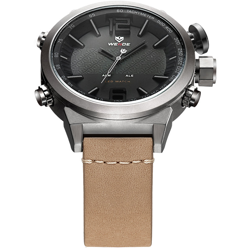 WEIDE WH6101 Fashion LED Digital Watch Waterproof Leather Strap Dual Display Watches