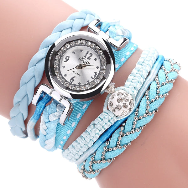 DUOYA DY080 Fashionable Fine Leather Band Winding Ladies Bracelet Watch Braided Quartz Watches
