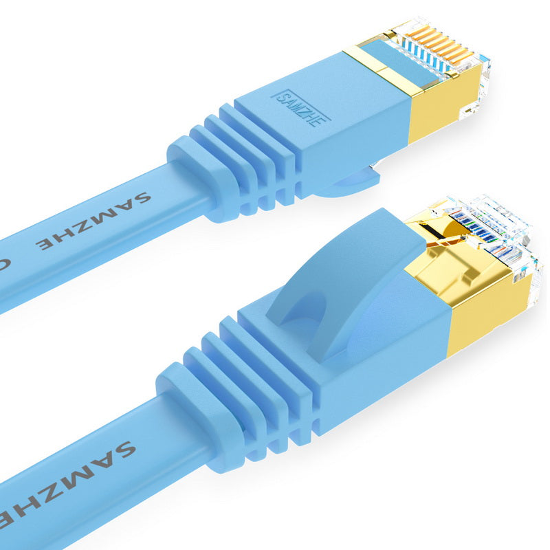 SAMZHE 1~10M CAT7 STP 10Gbps Blue Flat RJ45 Ethernet Patch Cable Networking LAN Cable