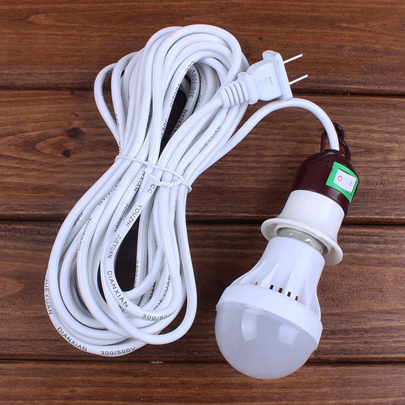 AC220V E27 5W Pure White Emergency LED Light Bulb with 5M Cable Line US Plug for Outdoor Camping