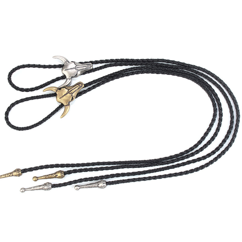 Punk Zinc Alloy Ox Head Skull Necklace Men's Adjustable Lariat Leather Clothing Accessory