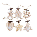 1 Set 6Pcs Christmas Tree Decorations Ornaments Hemp Rope Wooden Printing O