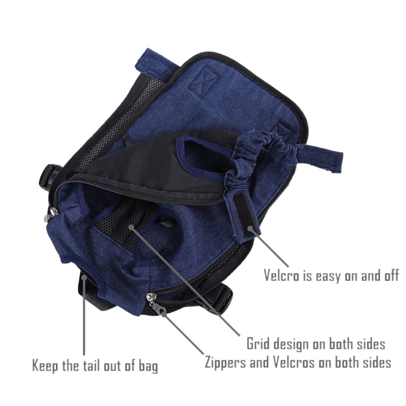Denim Front Kangaroo Pouch Dog Carrier, Wide Straps with Shoulder Pads, Adj