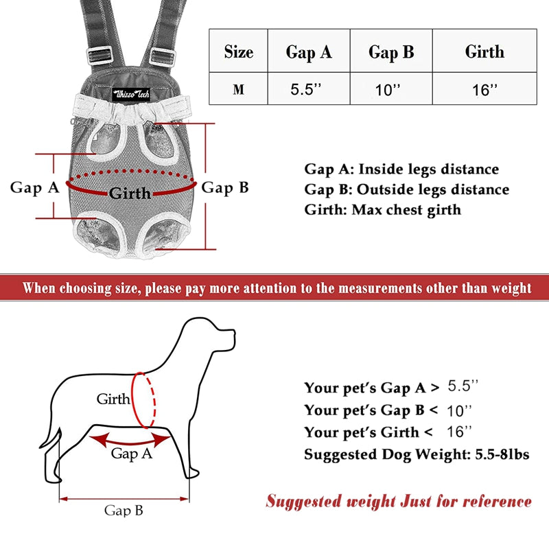 Denim Front Kangaroo Pouch Dog Carrier, Wide Straps with Shoulder Pads, Adj