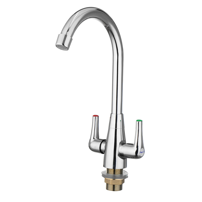 Chrome Modern Kitchen Sink Basin Faucet Twin Lever Rotation Spout Cold and Hot Water Mixer Tap