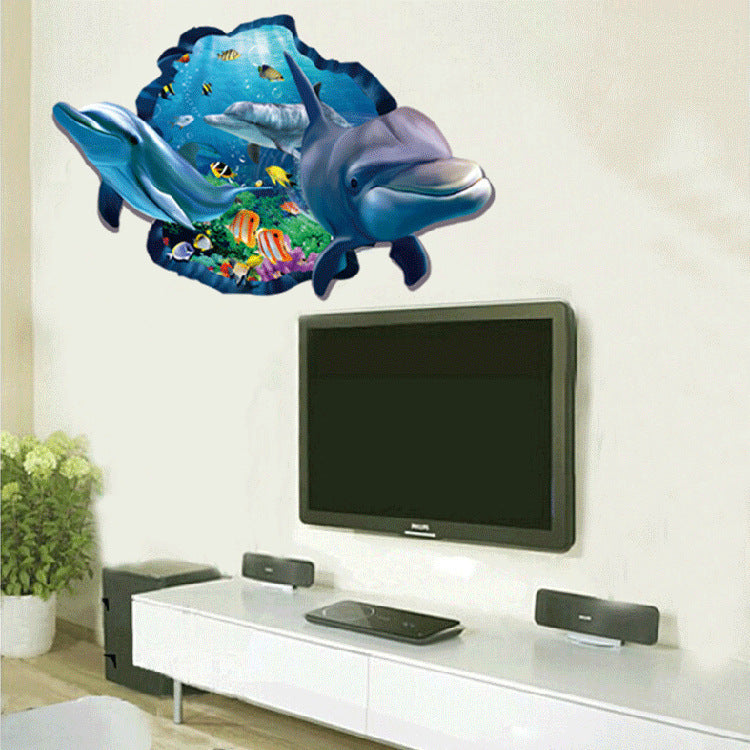 Miico Creative 3D Sea Fish Dolphin Removable Home Room Decorative Wall Decor Sticker